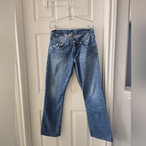 True Religion Mens Boot Cut Jeans Size 29 Blue Flap Pocket Y2K